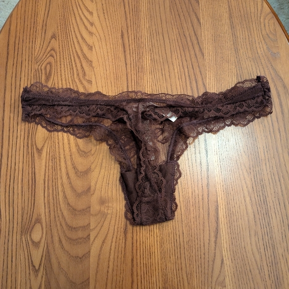 Victoria's Secret high-leg lacy thong pantie, chocolate brown, size L - NEW - Picture 5 of 7